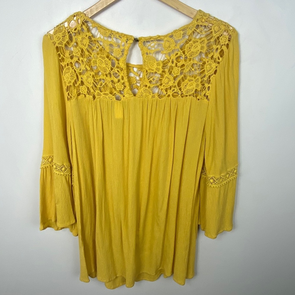 Torrid Boho Lace Inset Gauze Blouse Yellow Size 1X - Picture 6 of 10